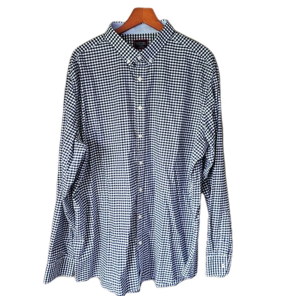 UNTUCKit Shirt Mens XXXL Tall Navy Gingham Button Up Cotton Preppy Old Money